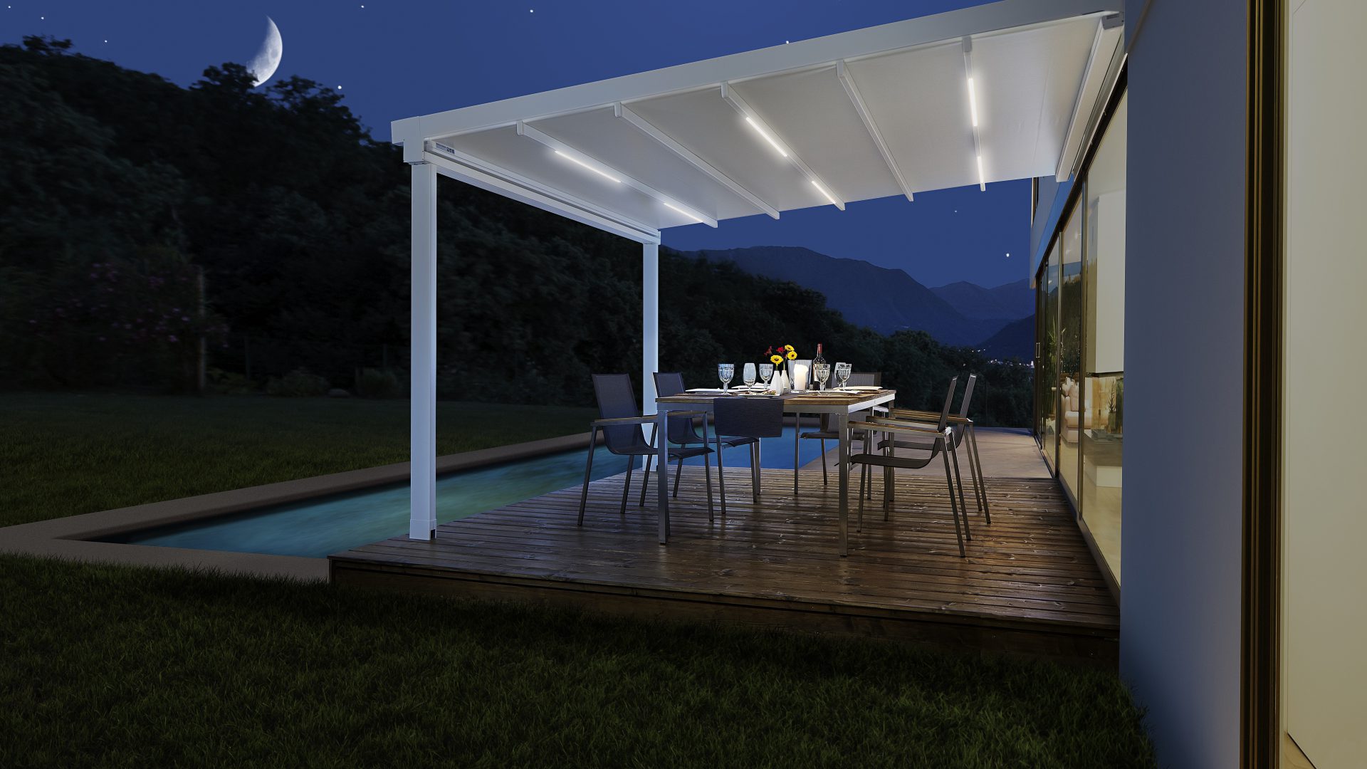 Pergola Terrassendach mit LED-Beleuchtung